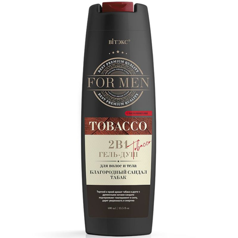 Витэкс FOR MEN Tobacco 2в1 Гель-душ для волос и тела Благородный сандал и Табак, 400мл
