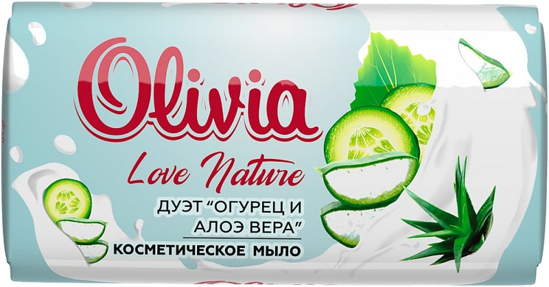 Мыло туалетное твердое OLIVIA "Love Nature" Дует "Огурец и алоэ вера", 140 грамм