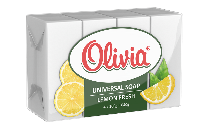 Мыло универсальное твердая упаковка по 4 штуки ''OLIVIA'' Лимон фреш, 640 грамм
