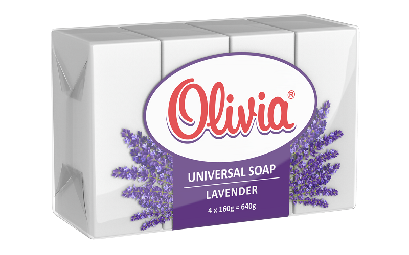 Мыло универсальное твердая упаковка по 4 штуки ''OLIVIA'' Лаванда, 640 грамм