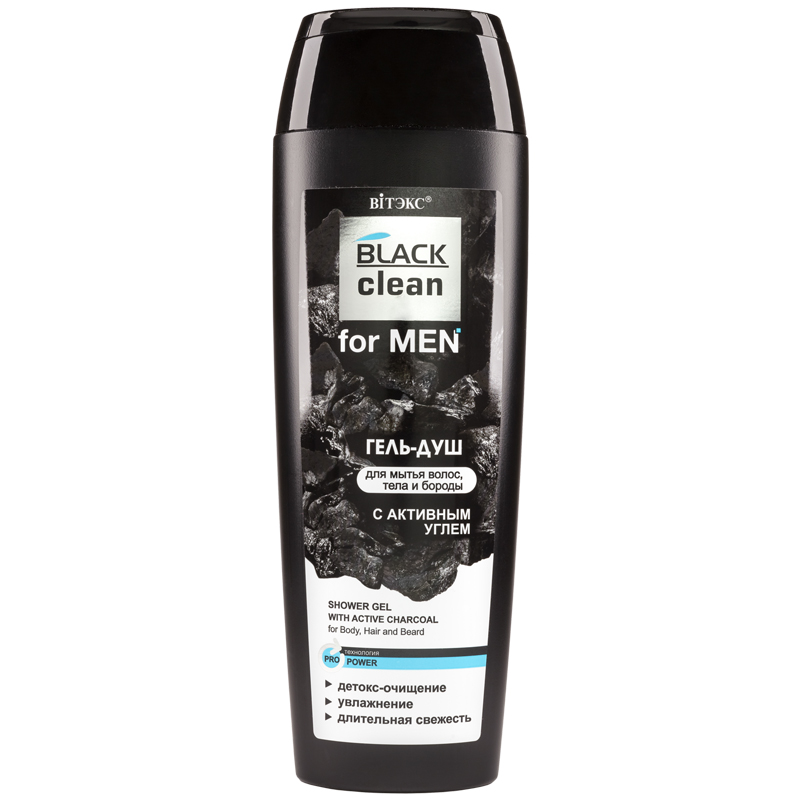 Витэкс FOR MEN Black Clean Гель-душ для волос, тела и бороды с активным улем, 400мл