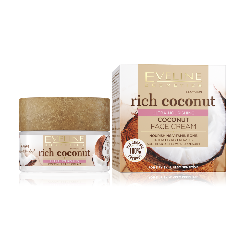 Eveline Rich Coconut Крем для лица интенсивно увлажняющий кокосовый для всех типов кожи, 50мл