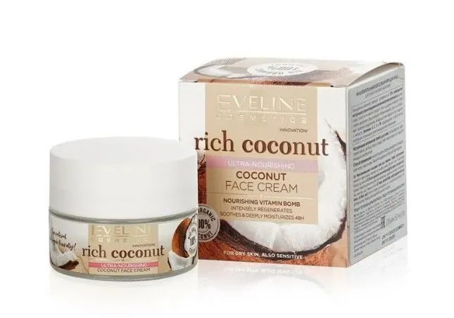Eveline Rich Coconut Крем для лица мультипитательный кокосовый для сухой и чувствительной кожи, 50мл.