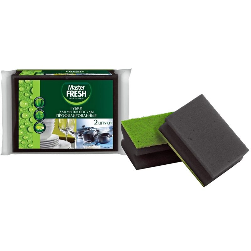 Master FRESH Губки для мытья посуды профилированные black, 2шт