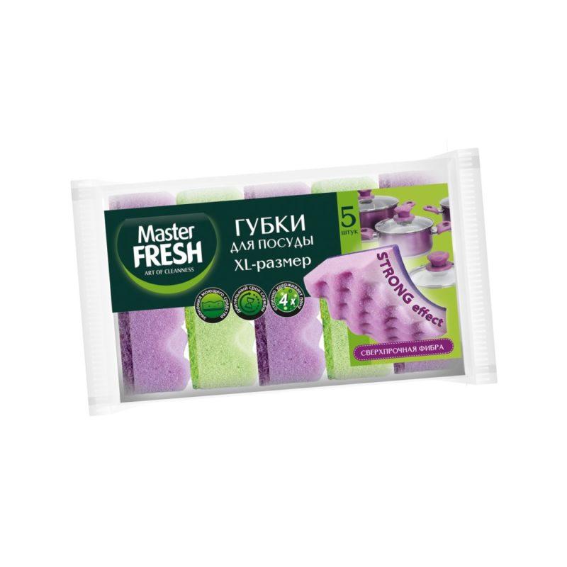 Master FRESH Губки для мытья посуды XL STRONG effect, 5шт.