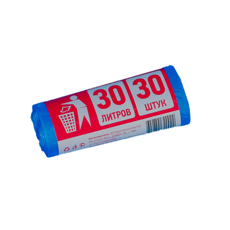 Мешки для мусора 30л (30шт) синие в рулоне 6мкм