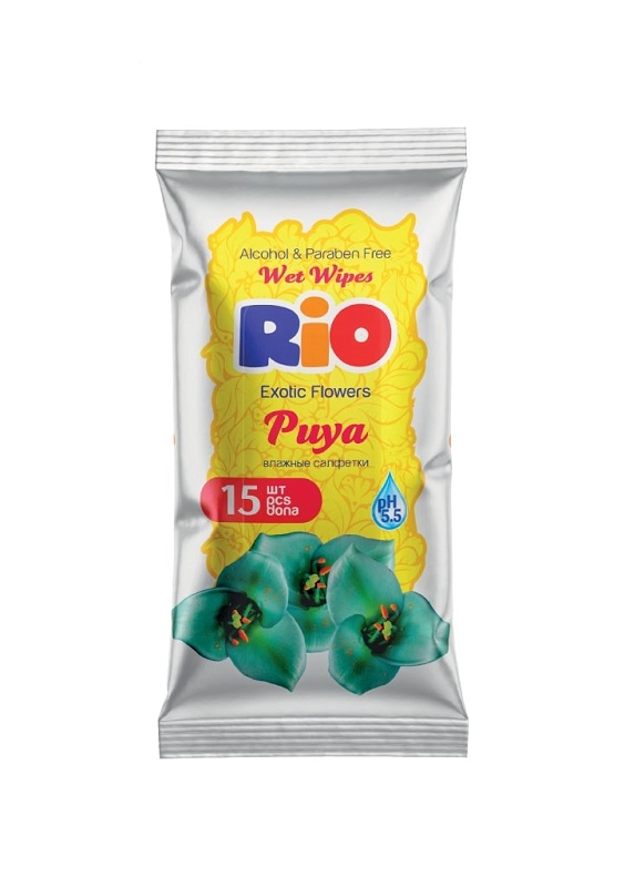 RIO Салфетки влажные15 шт. Цветы "Exotic Flowers"