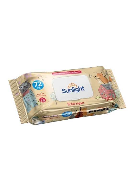 SUNLIGHT BABY ECO Салфетки влажные Детские 72 шт, Лиса