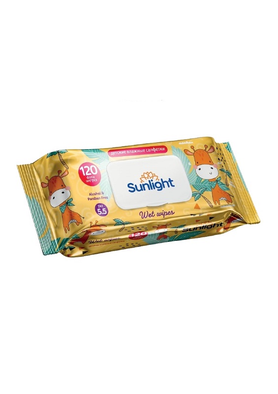 SUNLIGHT BABY ECO Салфетки влажные Детские 120 шт, Жирафик (с клапаном)