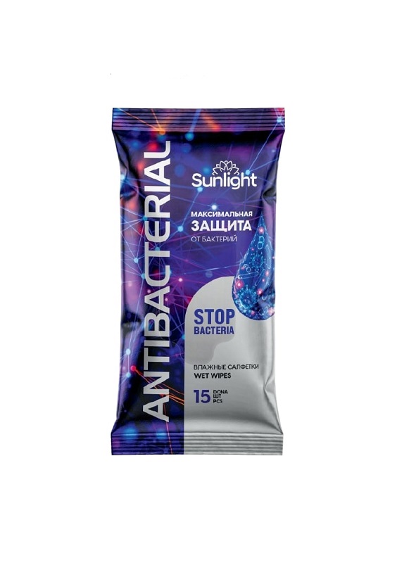SUNLIGHT Салфетки влажные 15 шт. антибактериальные