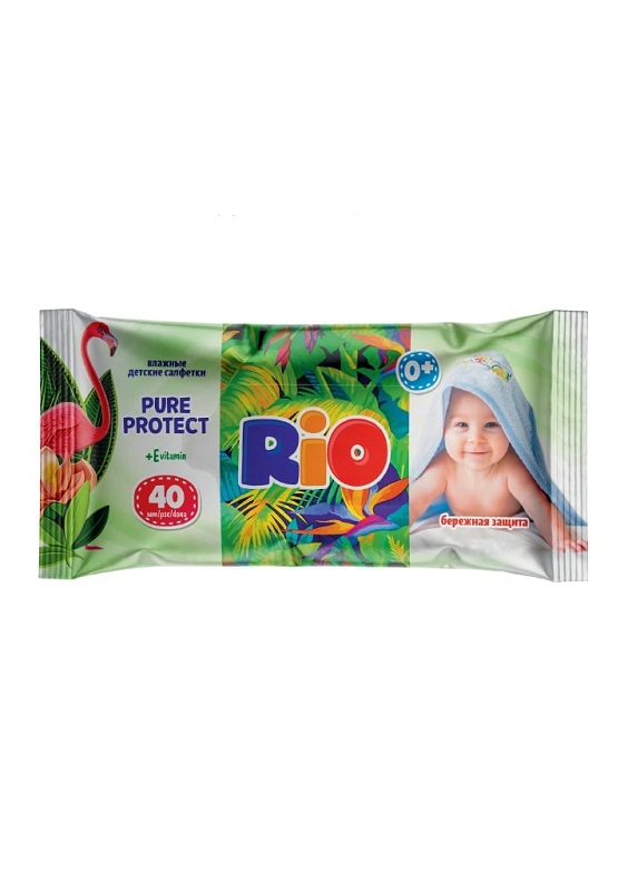 RIO Салфетки влажныен Детские 40 шт. "Pure Protect" Бережная защита с витамином Е