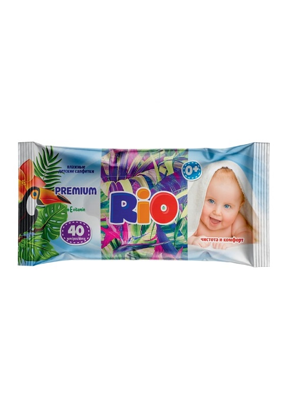 RIO Салфетки влажные Детские 40 шт. "Premium", Чистота и комфорт с витамином Е