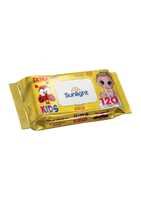 SUNLIGHT BABY Салфетки влажные Детские 120 шт. "KIDS" Божья коровка, (с клапаном)