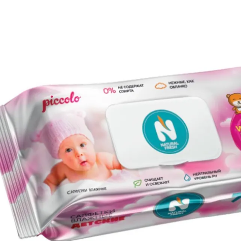 NATURAL FRESH Салфетки влажные Детские 72 шт PINK, (с клапаном)
