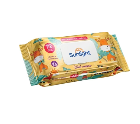SUNLIGHT BABY ECO Салфетки влажные Детские 72 шт, Жираф (с клапаном)