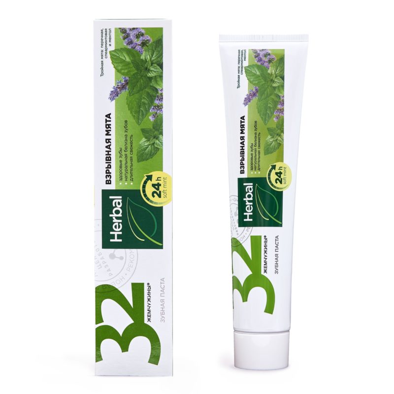 МОДУМ 32 ЖЕМЧ.HERBAL Зубная паста Взрывная мята, 150 г.