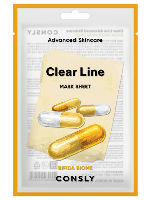 CONSLY Clear Line Маска для лица Восстанавливающая с пробиотиками, тканевая, 25мл
