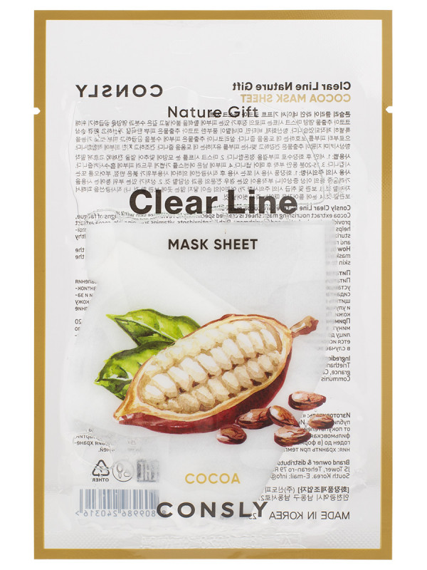 CONSLY Clear Line Маска для лица Питательная с экстрактом какао, тканевая, 25мл