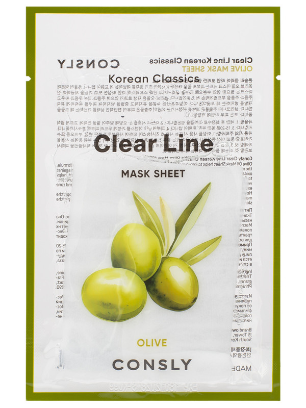 CONSLY Clear Line Маска для лица Питательная с экстрактом оливы, тканевая, 25мл