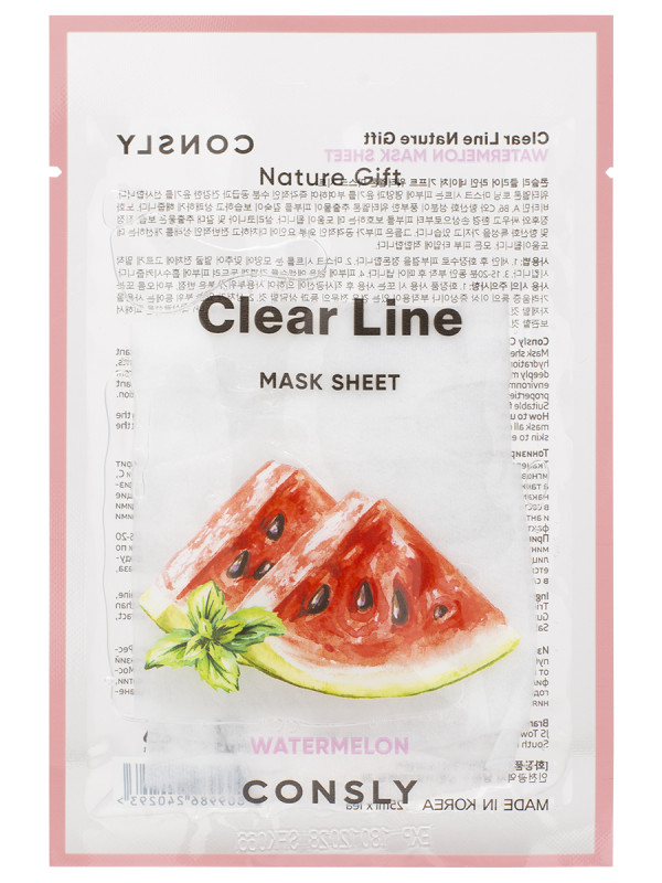 CONSLY Clear Line Маска для лица Тонизирующая с экстрактом арбуза, тканевая, 25мл