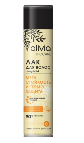 OLIVIA Fitocare Лак для волос «Мега стойкость и Термо защита» сверхсильная фиксация 6, 250 мл