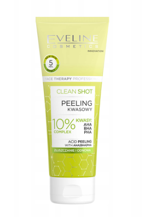 Eveline CLEAN  SHOT КИСЛОТНЫЙ  ПИЛИНГ 10%  КОМПЛЕКС  АНА, ВНА, РНА, 75 мл