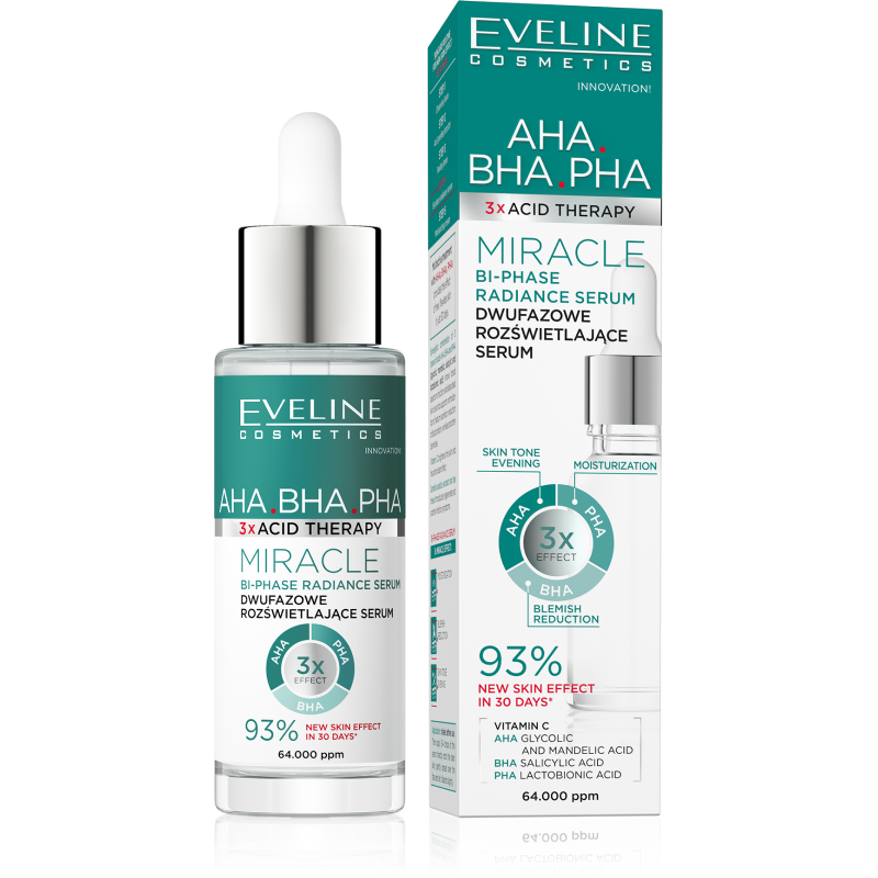 Eveline AHA.BHA.PHA 3x ACID THERAPY Двухфазная сыворотка выравнивающая тон кожи для лица , 30мл