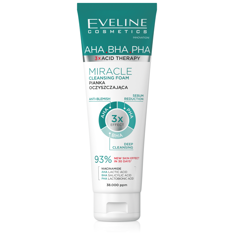 Eveline AHA.BHA.PHA 3x ACID THERAPY Очищающая пенка для умывания для лица, 140мл